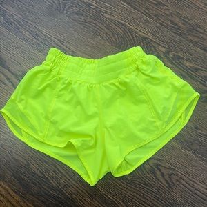 Neon yellow Lululemon hottie hot shorts